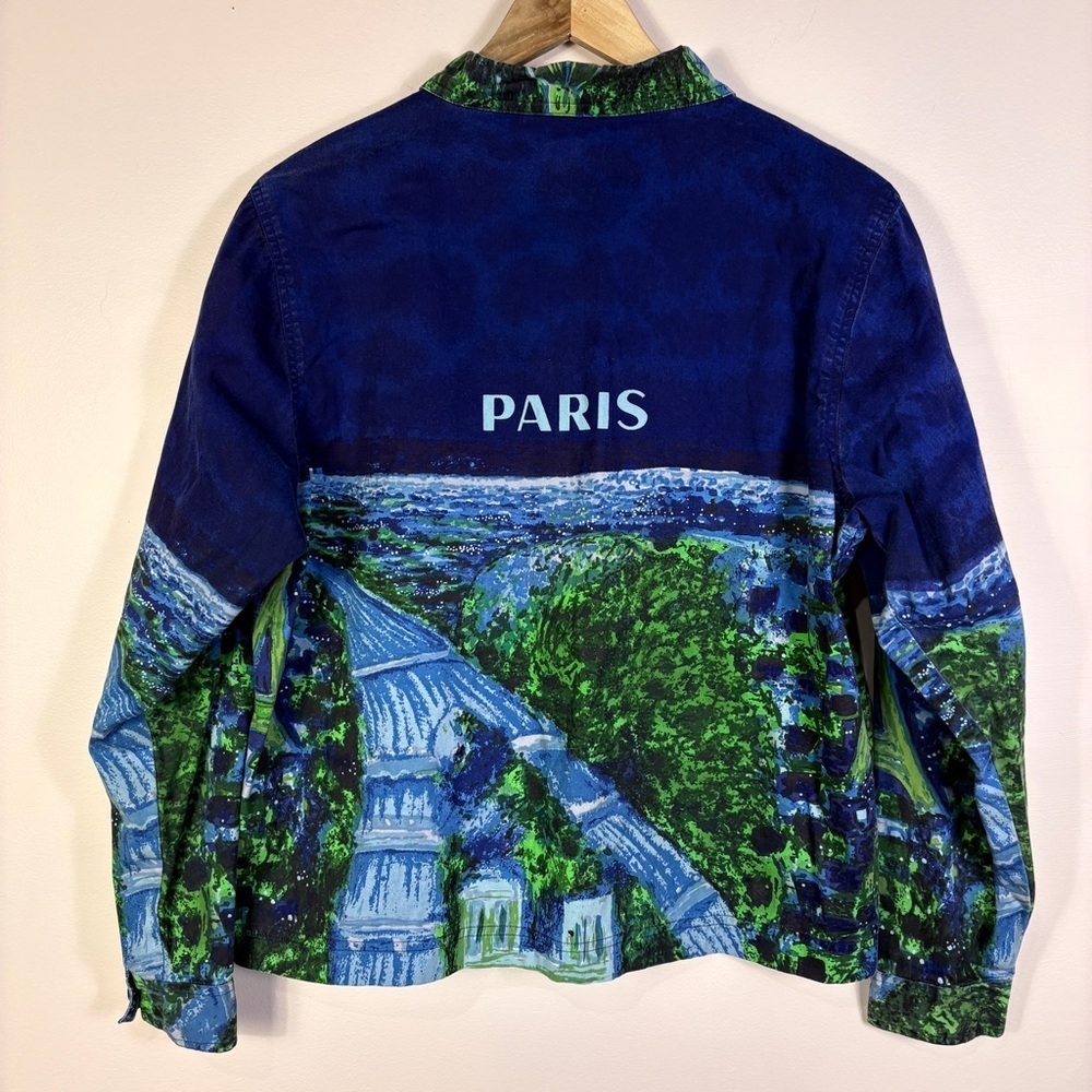 Vintage Paris Painting Purple Cotton Jean Jacket Artsy Artscapes Novelty Travel - Picture 7 of 9